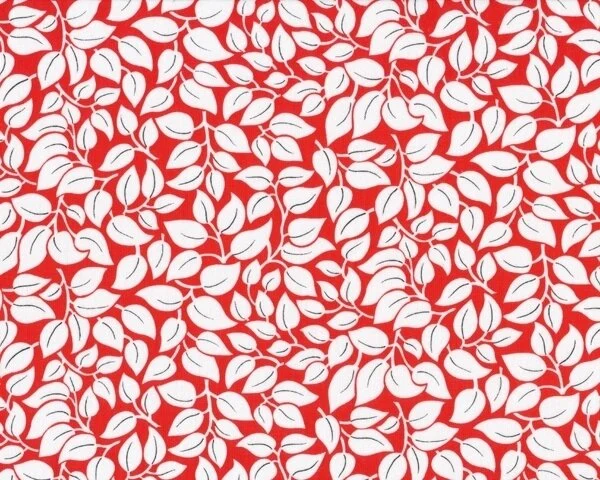 Patchworkstoff "Poppy" mit Blättern, rot-weiß