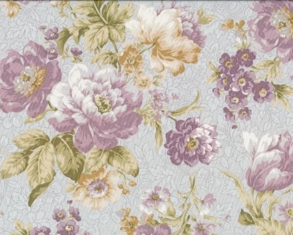 Patchworkstoff PRISTINE, Blüten-Bouquets, lilagrau