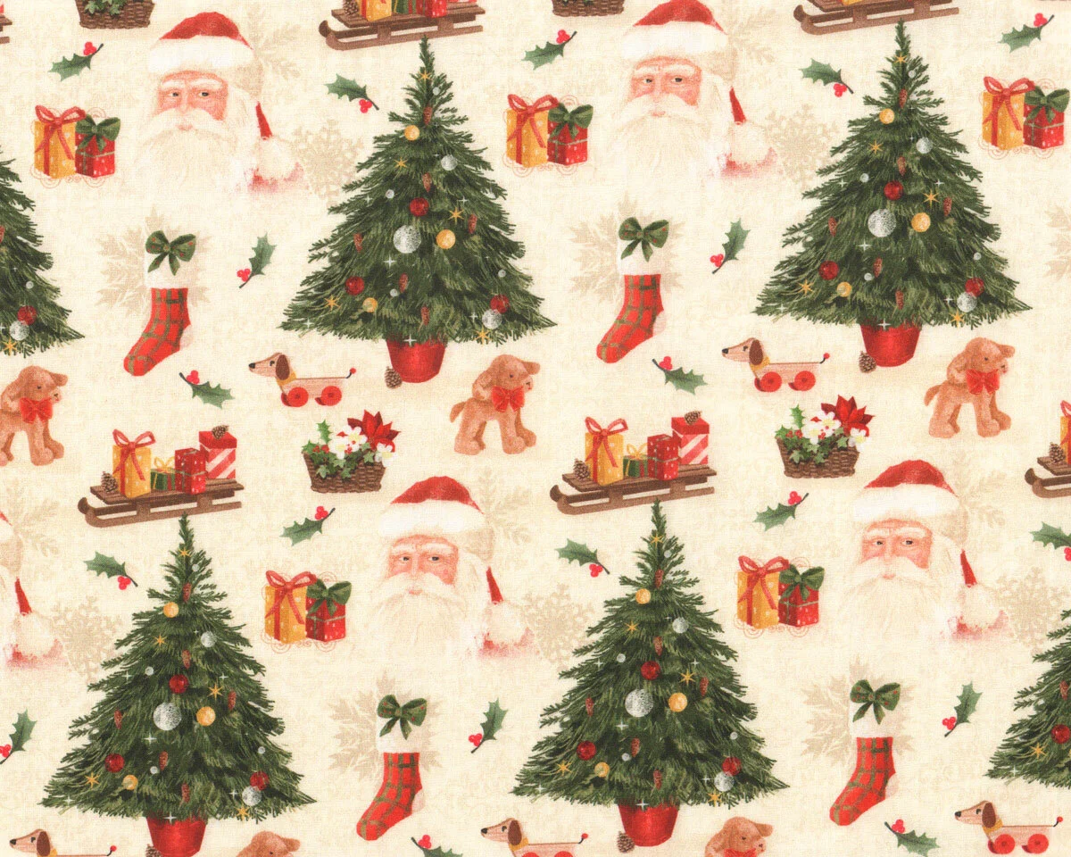 Patchworkstoff PULLOVER, Weihnachtsbaum, beige-grün