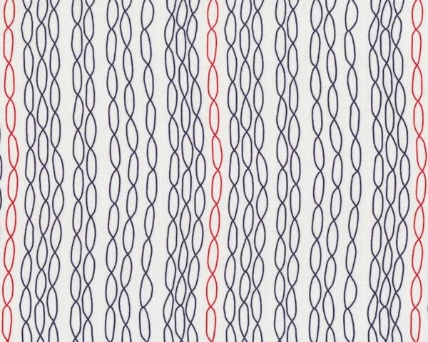 Patchworkstoff "Pure" mit Flechtbandstreifen, gebrochenes weiß-dunkelblau-rot