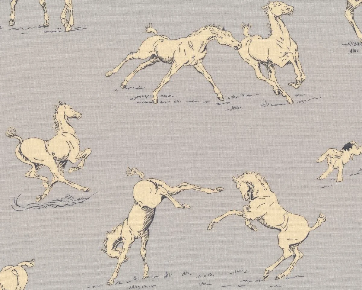 Patchworkstoff PUREBRED, wilde Pferde, hellgrau-hellbeige, Moda Fabrics