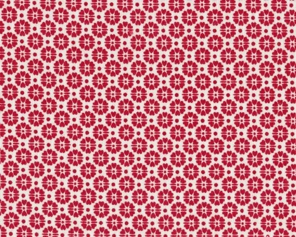 Patchworkstoff "Quilters Basic", kleine Ornamentblüten im Punktegitter, gebrochenes weiß-rot