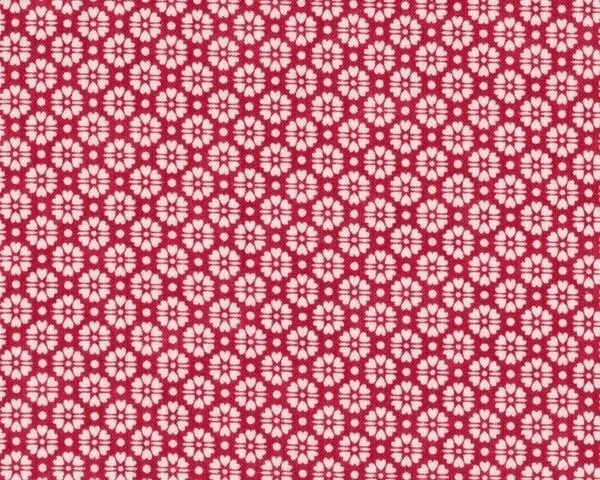 Patchworkstoff "Quilters Basic", kleine Ornamentblüten im Punktegitter, rot-gebrochenes weiß