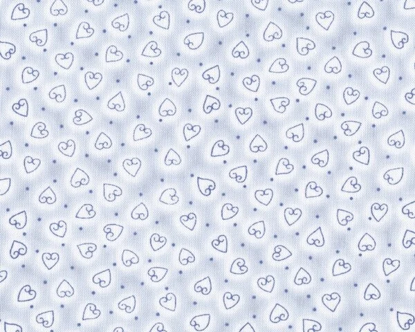 Patchworkstoff "Quilters Basic", kleine skizzierte Herzen auf Batikgrund, helles hellblau-taubenblau