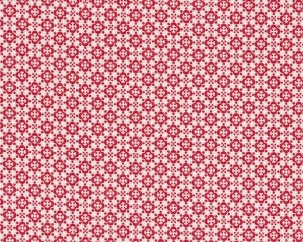 Patchworkstoff "Quilters Basic", kleine Vierblattblüten im Rautengitter, gebrochenes weiß-rot