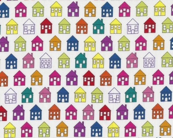 Patchworkstoff QUILTERS BASIC PERFECT, kleine Häuser, lila-gelb