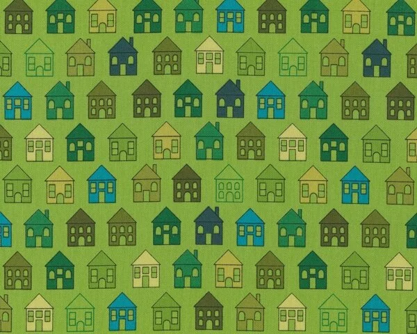 Patchworkstoff QUILTERS BASIC PERFECT, kleine Häuser, maigrün-aqua