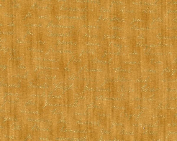 Patchworkstoff "Quilters Basic", Schriftreihen auf Batikgrund, goldbraun-gold