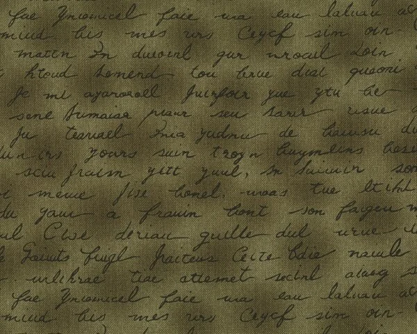 Patchworkstoff "Quilters Basic", Schriftreihen auf Batikgrund, olive-schwarz
