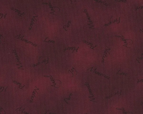 Patchworkstoff "Quilters Basic", Schriftzüge auf Batikgrund, aubergine-helles aubergine