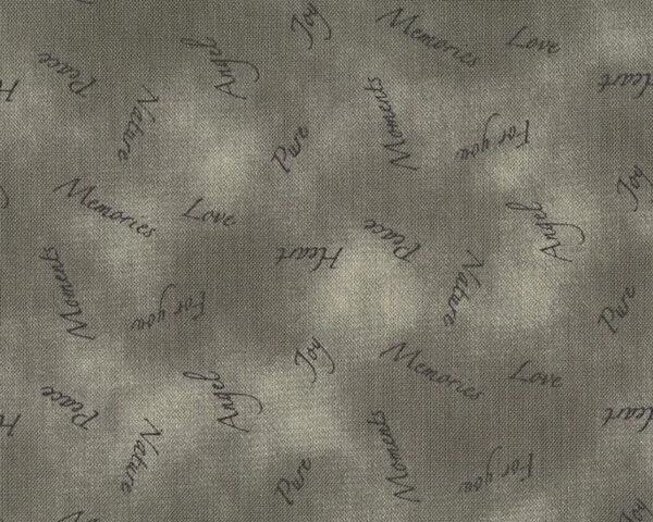 Patchworkstoff "Quilters Basic", Schriftzüge auf Batikgrund, graugrün-schilfgrün