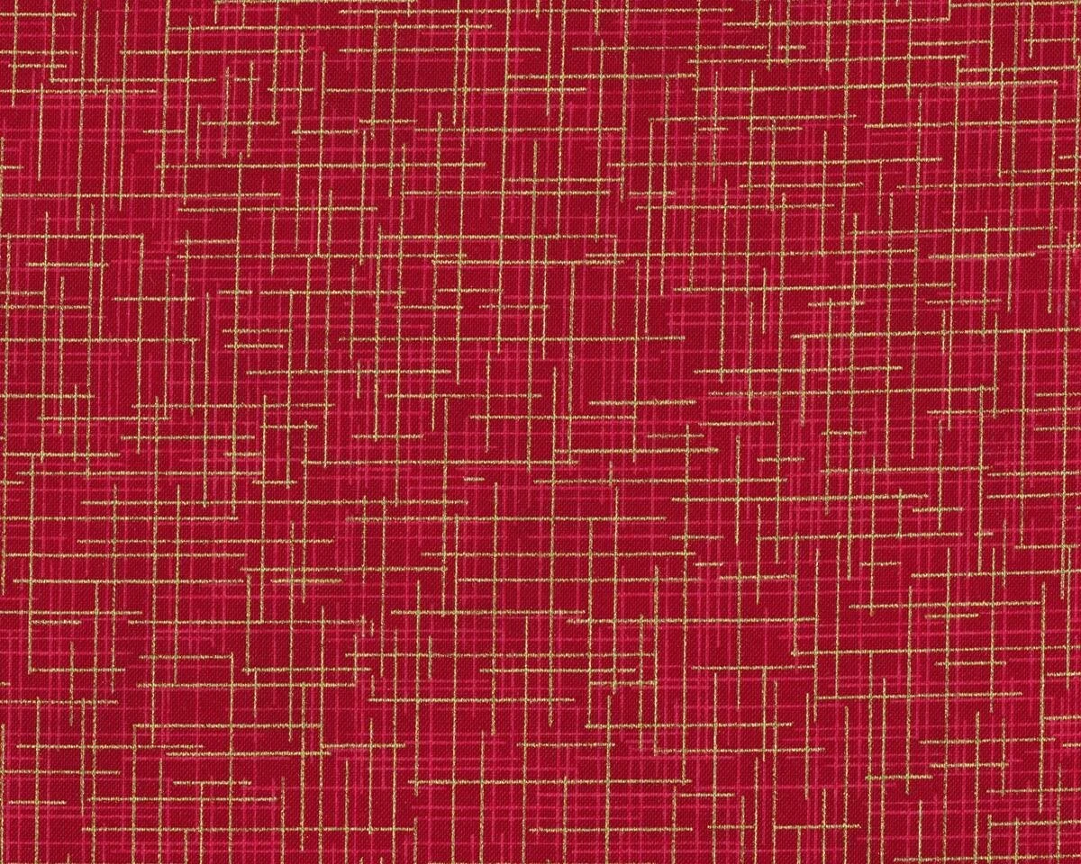 Patchworkstoff QUILTER'S LINEN METALLIC, Karo-Schraffur, rot-gold metallic