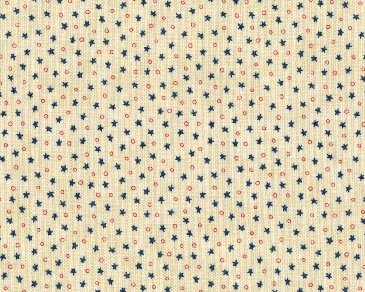 Patchworkstoff RED, WHITE, FREE, Sternchen und Kreise, elfenbeinfarben-dunkelblau, Moda Fabrics