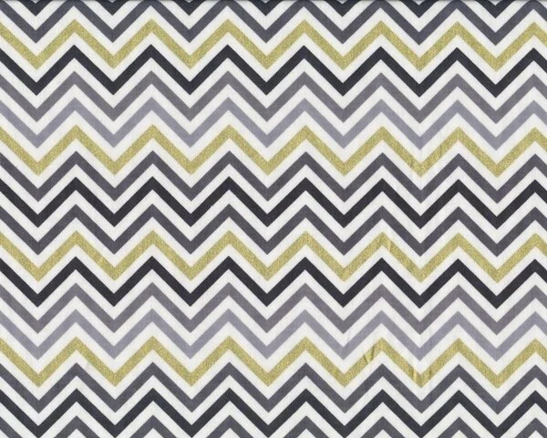 Patchworkstoff REMIX, schmale Chevron-Zacken, grau-gold