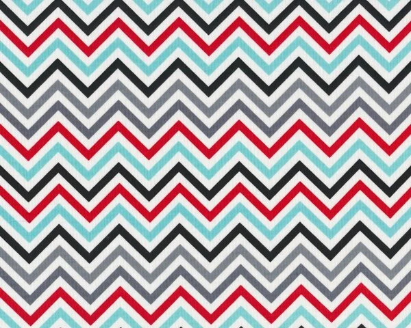 Patchworkstoff REMIX, schmale Chevron-Zacken, rot-grau-helles türkis