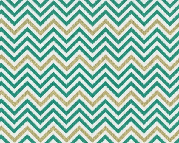Patchworkstoff REMIX, schmale Chevron-Zacken, türkisgrün-gold