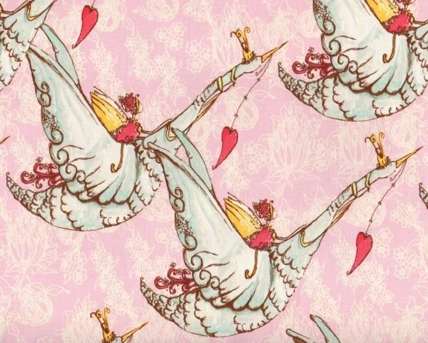 Patchworkstoff RIDDLES AND RHYMES, Fee mit Schwan, rosa