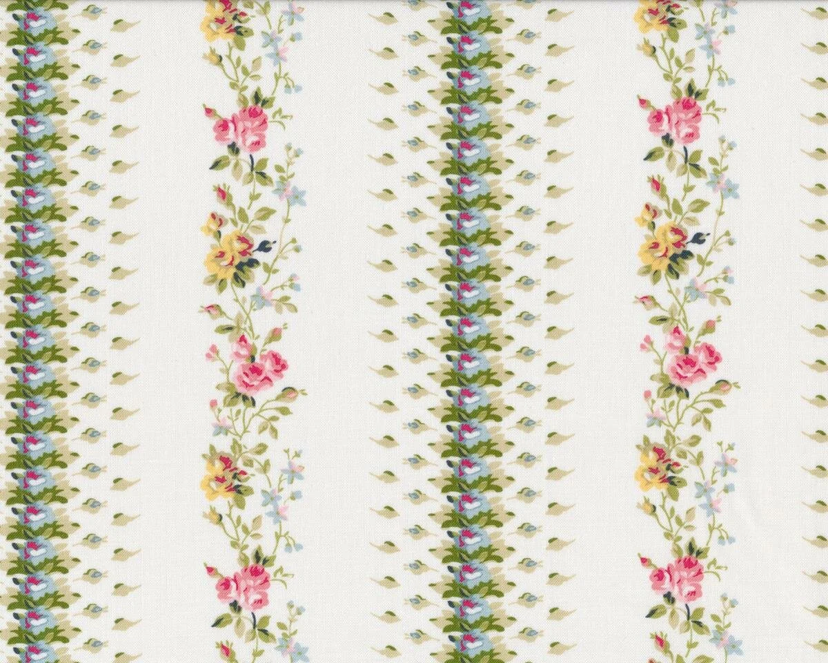 Patchworkstoff ROSE COLLECTION, Bordürestreifen mit Rosen, weiß-moosgrün