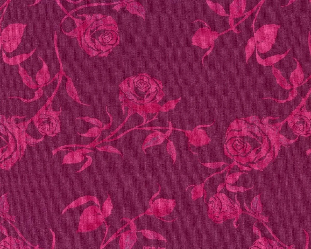Patchworkstoff ROSEALEA, Rosenranken, helles aubergine-fuchsia