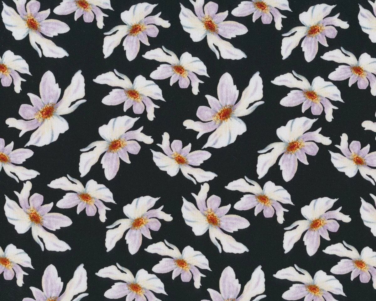 Patchworkstoff ROSEALEA, Wildrosenblüten, schwarz-weiß