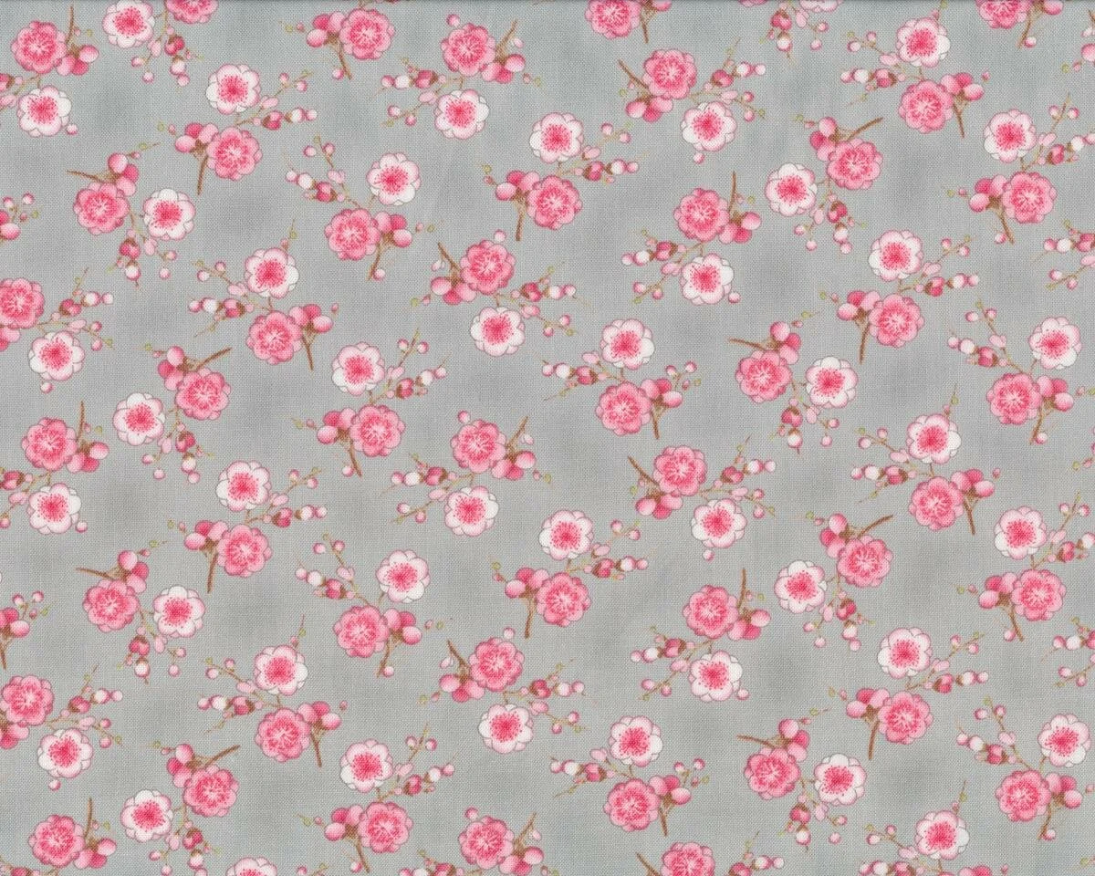 Patchworkstoff SAKURA, Kirschblüten I, grau-kräftiges rosa, Moda Fabrics