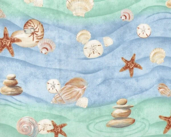 Patchworkstoff SEA OF TRANQUILITY, Muscheln, hellblau