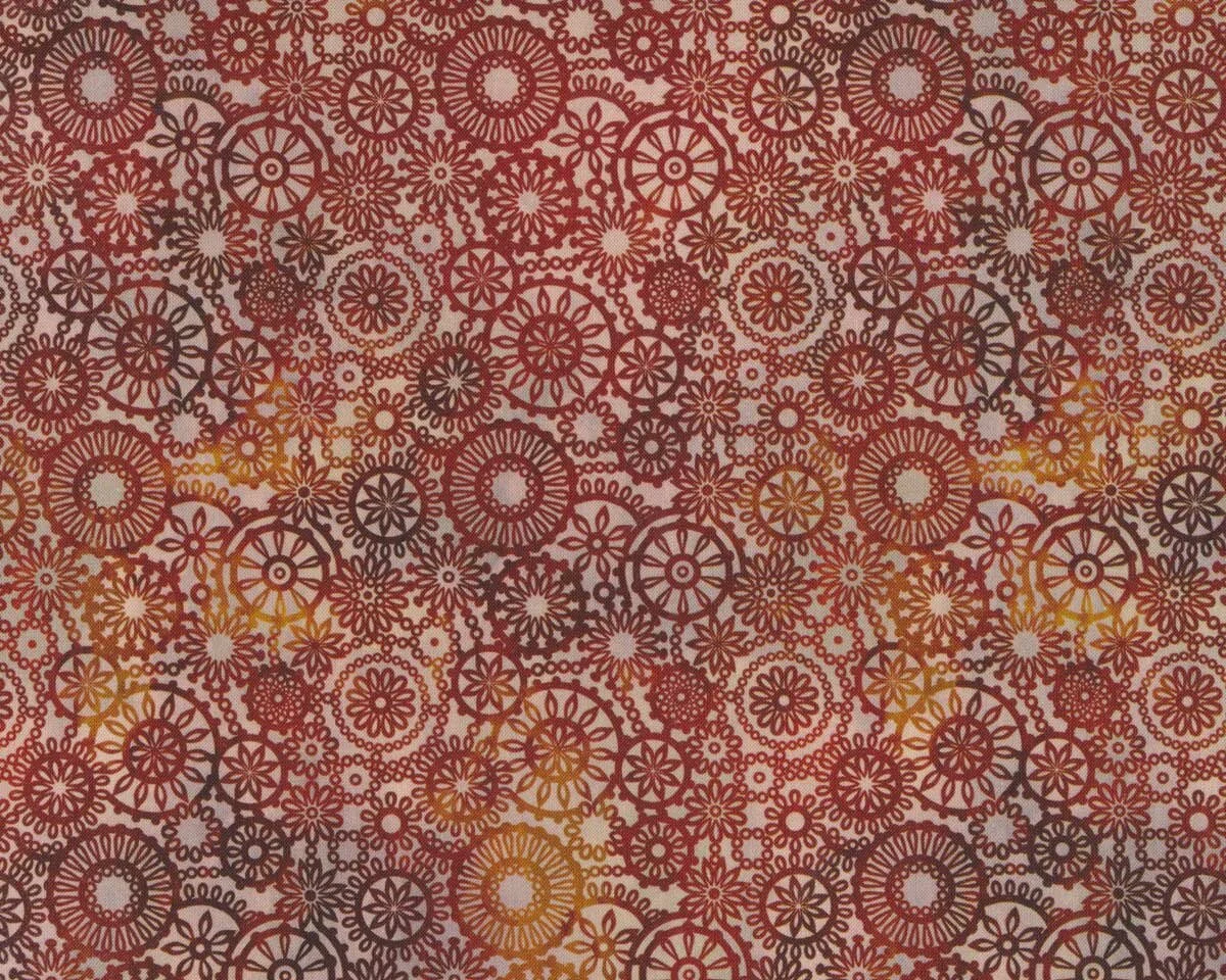 Patchworkstoff SEASONS, Kaleidoskop-Blüten, rotbraun, In the Beginning
