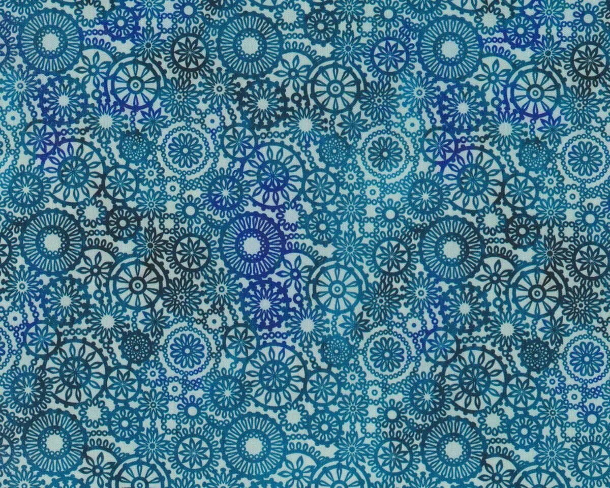 Patchworkstoff SEASONS, Kaleidoskop-Blüten, türkisblau, In the Beginning