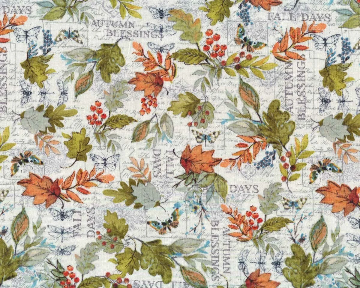 Patchworkstoff SEEDS OF GRATITUDE, Blätter, mintgrau, Wilmington Prints