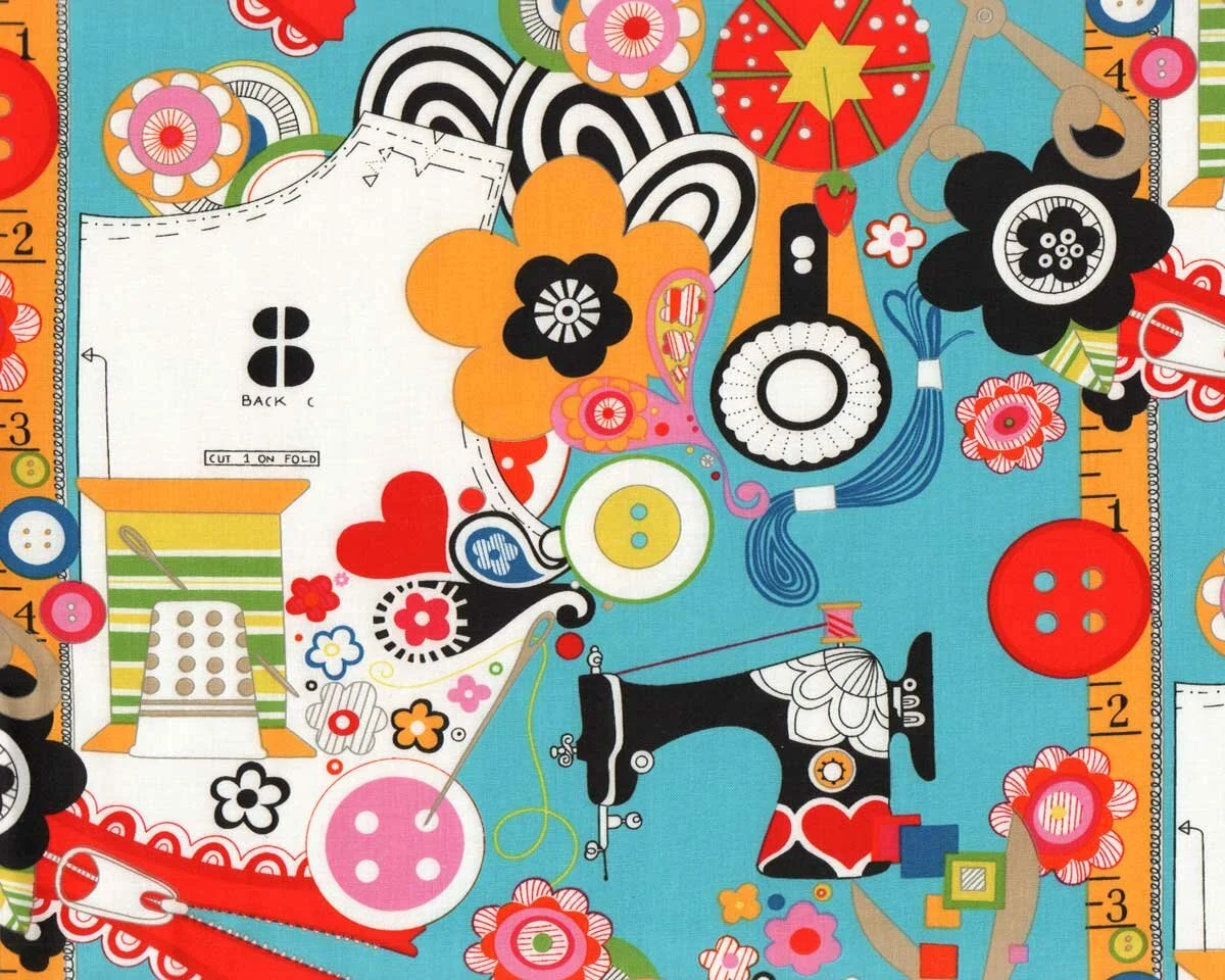 Patchworkstoff SEW NOW! SEW WOW! Nähzubehör, türkis, Alexander Henry