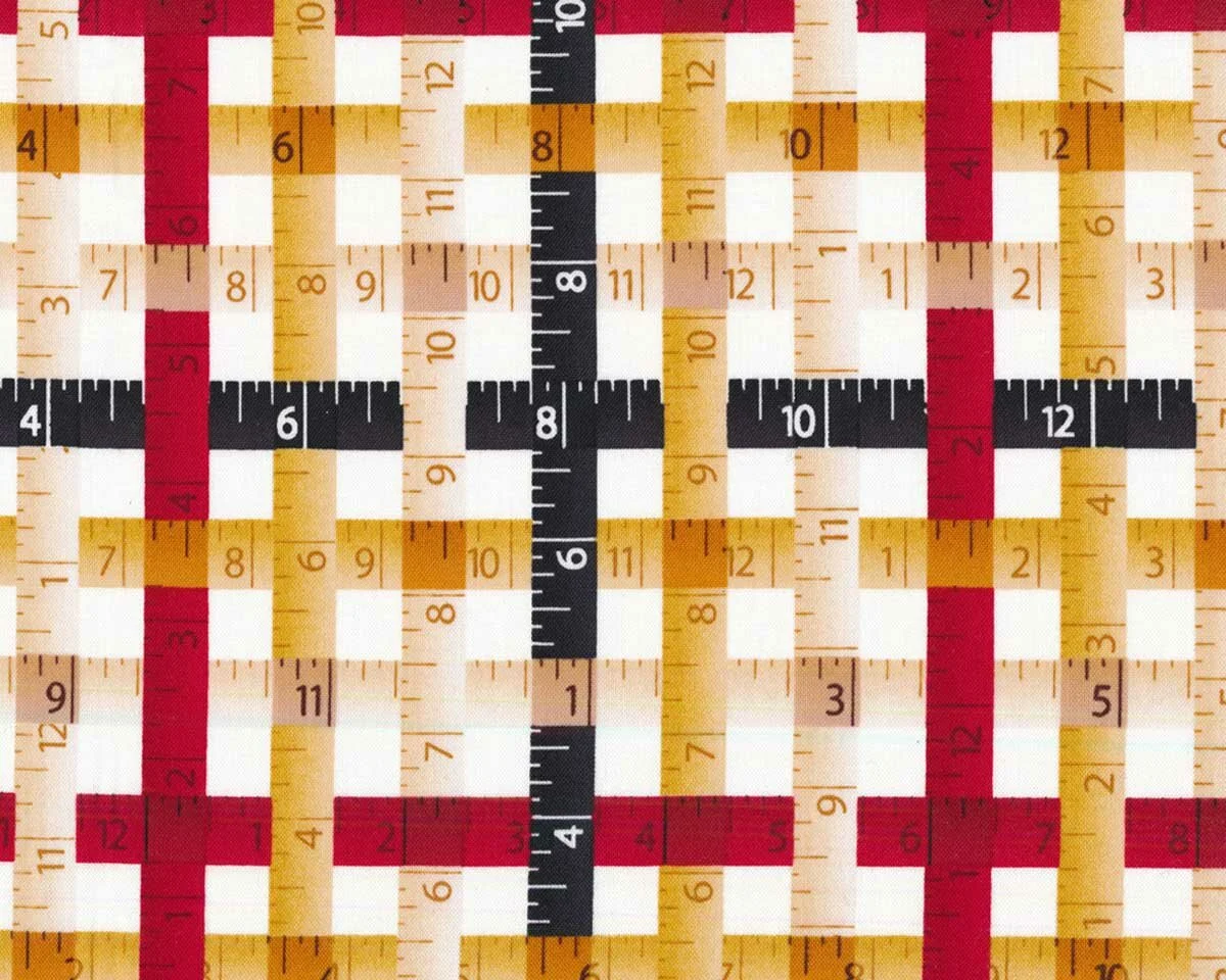 Patchworkstoff SEWING MENDS THE SOUL, Maßband-Karo, Henry Glass