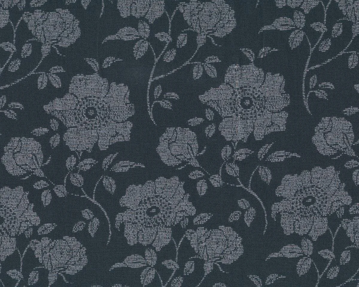 Patchworkstoff SHIMMER, Rosen auf Rastergrund, anthrazit-altsilber metallic