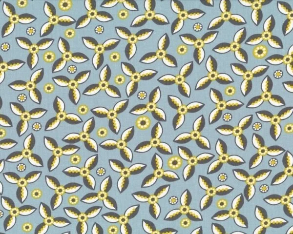 Patchworkstoff SILENT CINEMA mit kleinen Propeller-Blüten, blau, Jenean Morrison