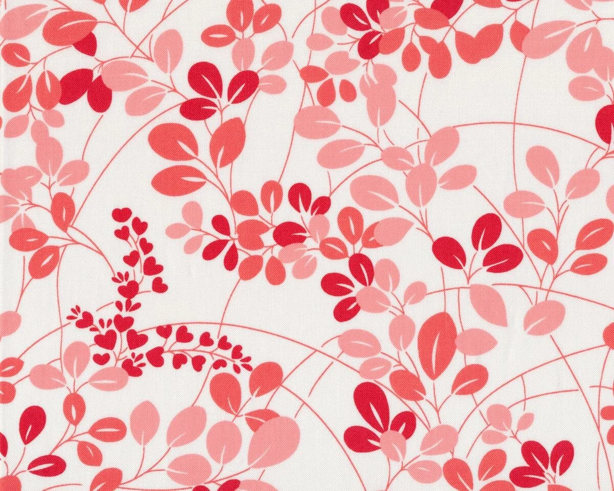Patchworkstoff SIMPLY COLORFUL, Blattzweige, gebrochenes weiß-rosa, Moda Fabrics