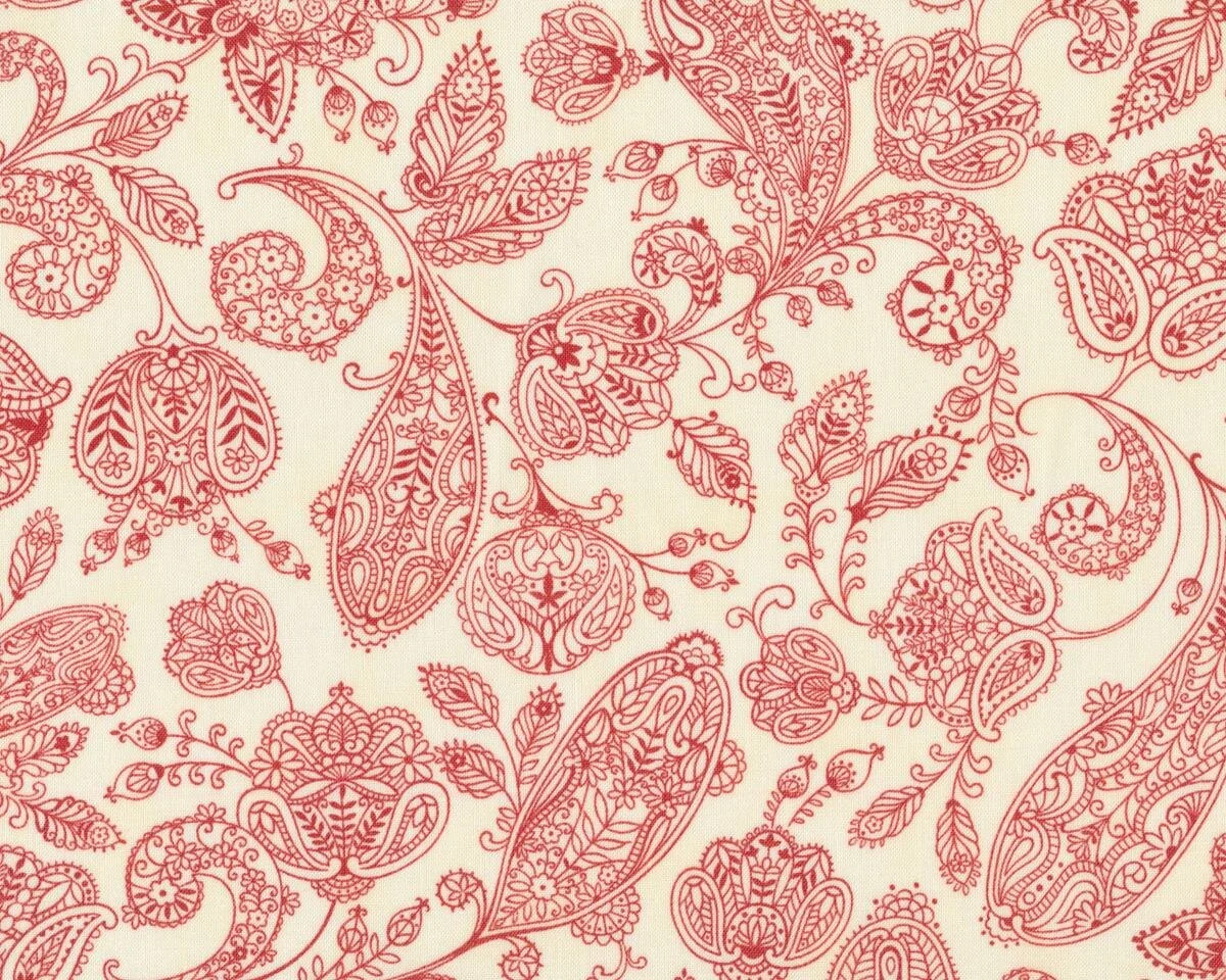 Patchworkstoff SNOWFALL PRINTS, Paisley-Blüten, creme-dunkelrot, Moda Fabrics