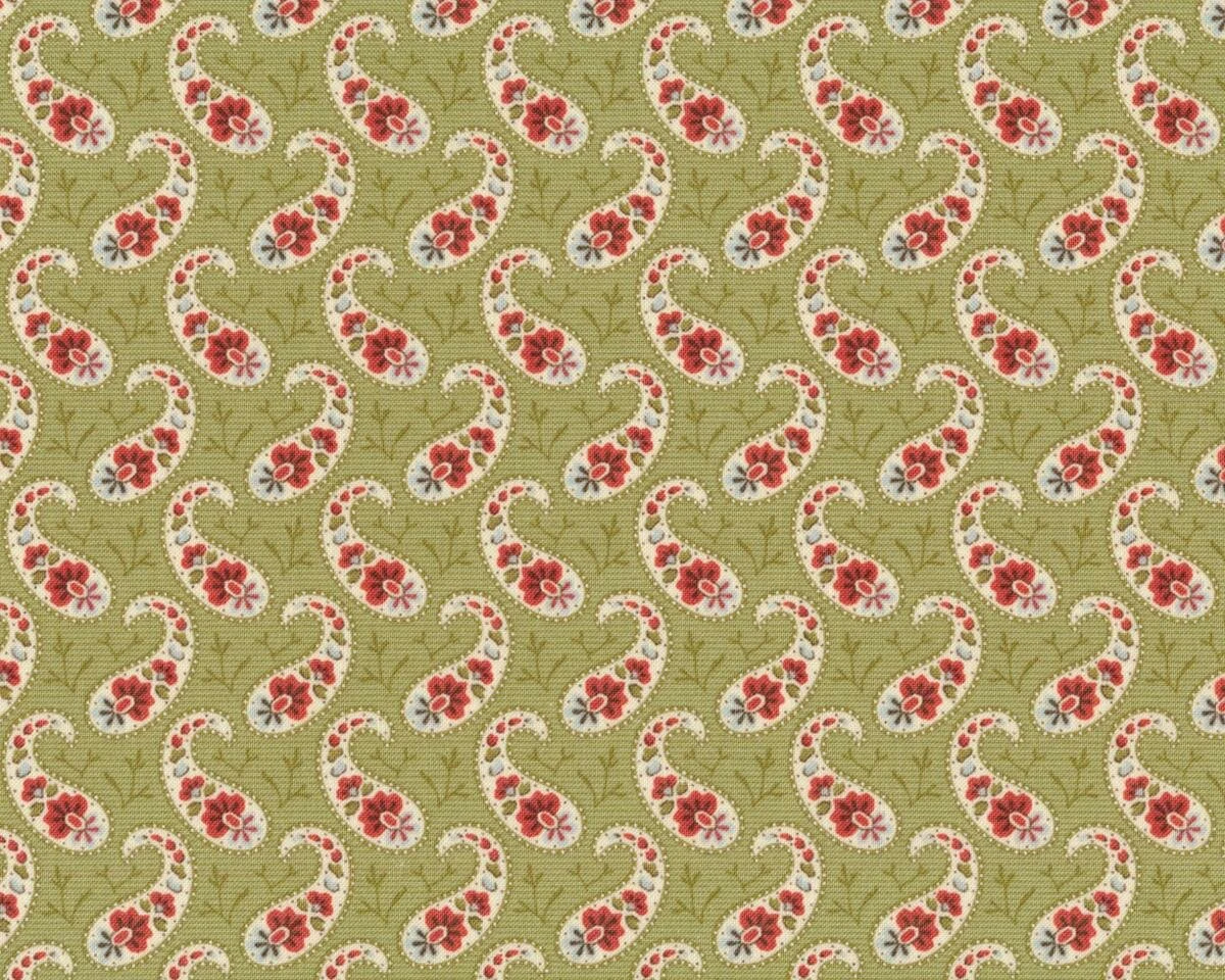 Patchworkstoff SNOWFALL PRINTS, Paisleys, helles olivgrün-stumpfes rot, Moda Fabrics