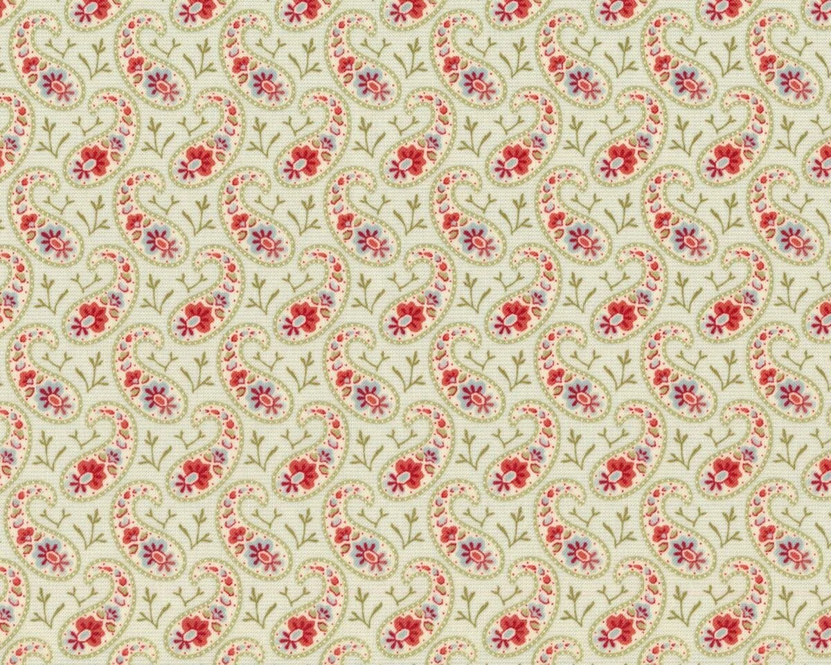 Patchworkstoff SNOWFALL PRINTS, Paisleys, helles schilfgrün-stumpfes rot, Moda Fabrics