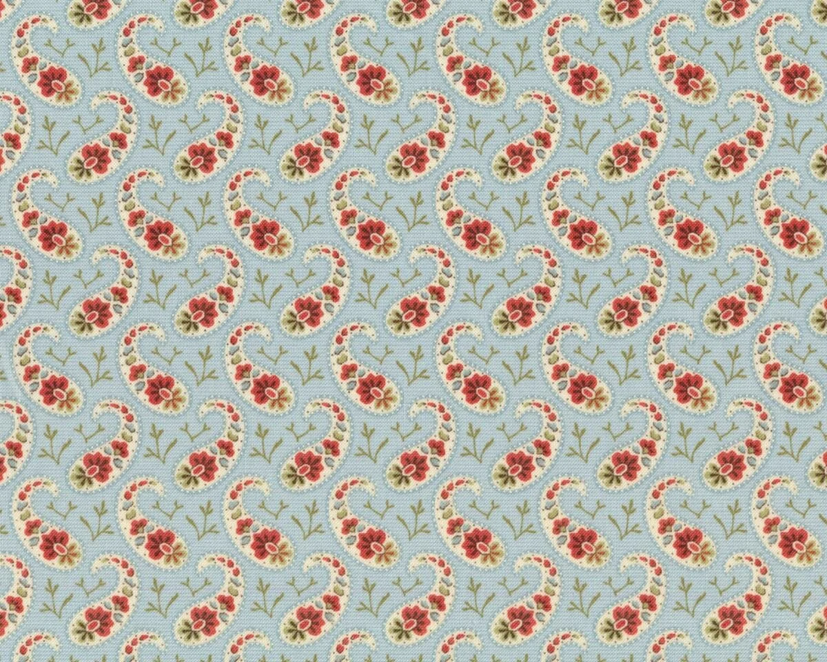 Patchworkstoff SNOWFALL PRINTS, Paisleys, stumpfes hellblau-stumpfes rot, Moda Fabrics