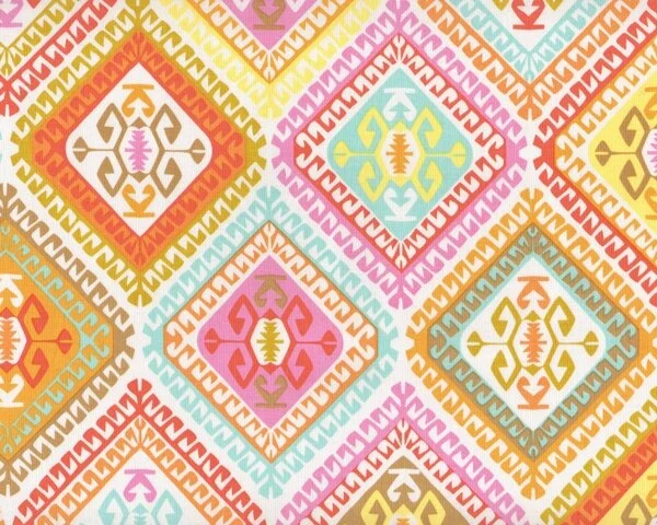 Patchworkstoff "Spa" mit indianischen Rauten-Zacken-Muster, gedecktes orange-hellblau