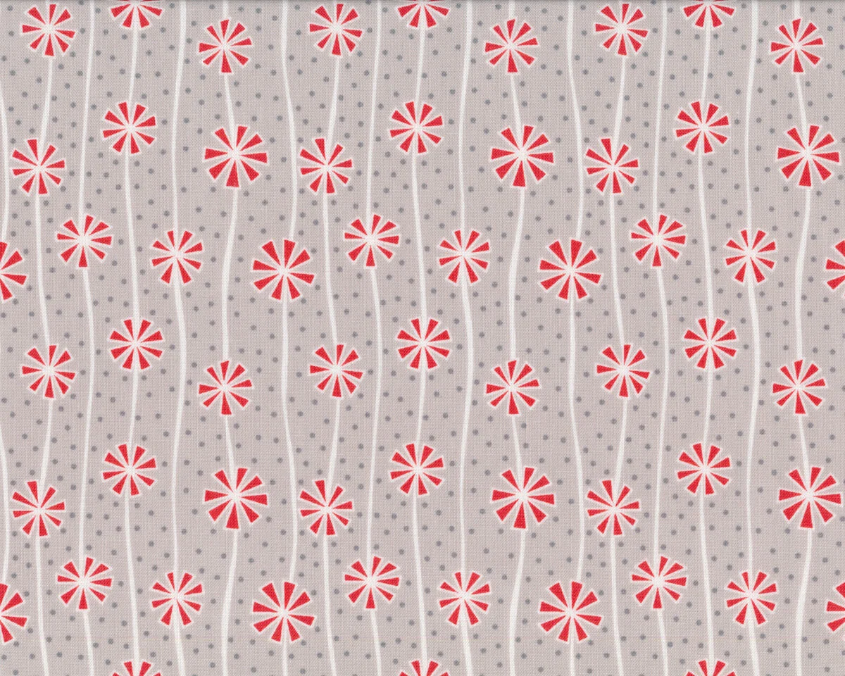 Patchworkstoff SPARKLE, Blüten-Ketten, hellgrau-rot