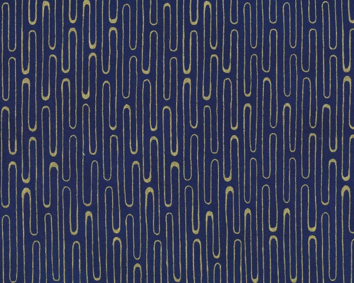 Patchworkstoff SPARKLE, Stäbchen-Wellen, dunkelblau-gold metallic