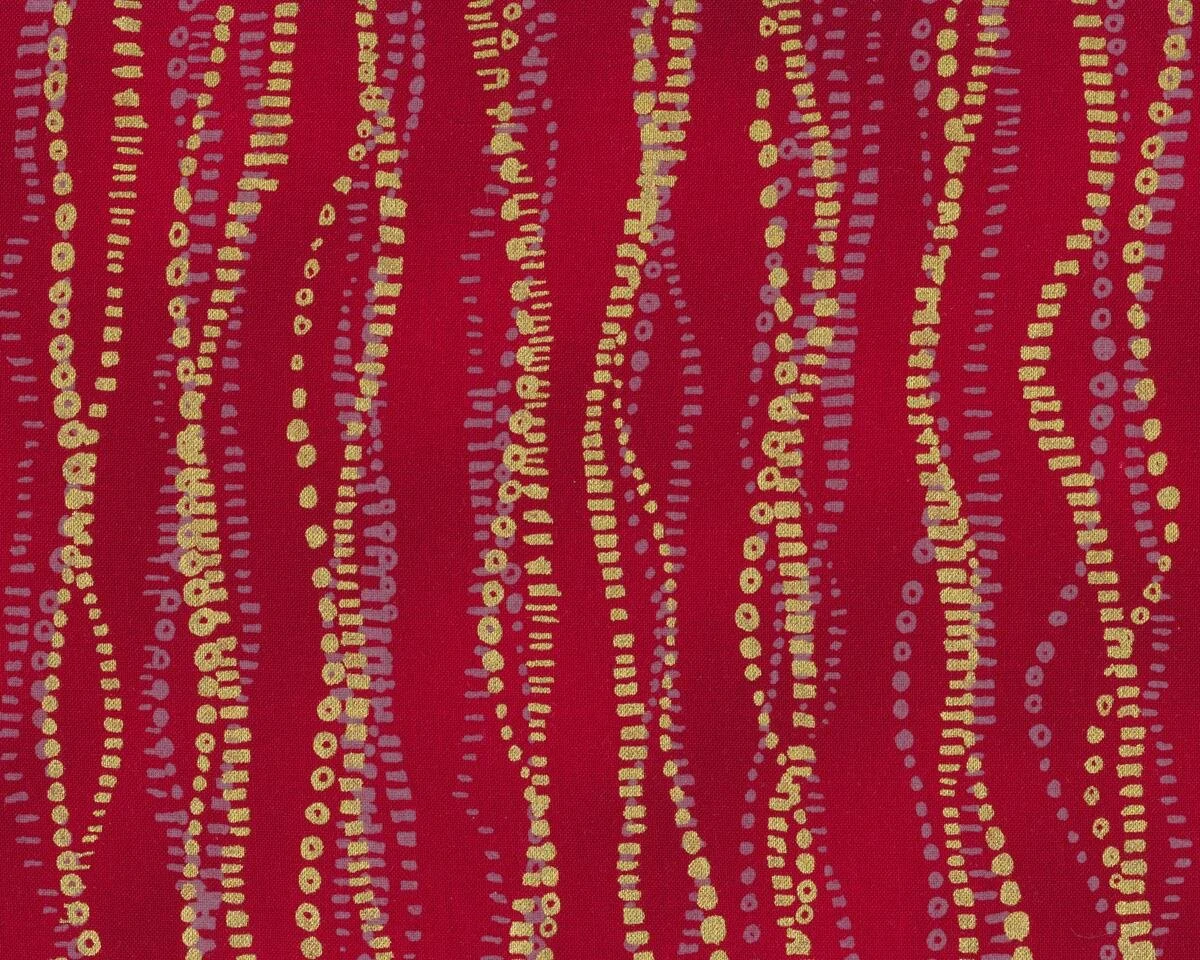 Patchworkstoff SPARKLE, Wellenstreifen, dunkelrot-gold metallic