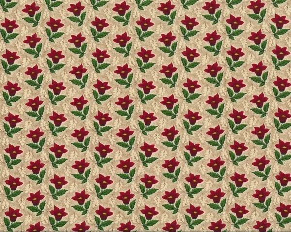 Patchworkstoff "Spirit of Christmas" mit kleinen Kelchblüten, dunkelrot-moosgrün-beige