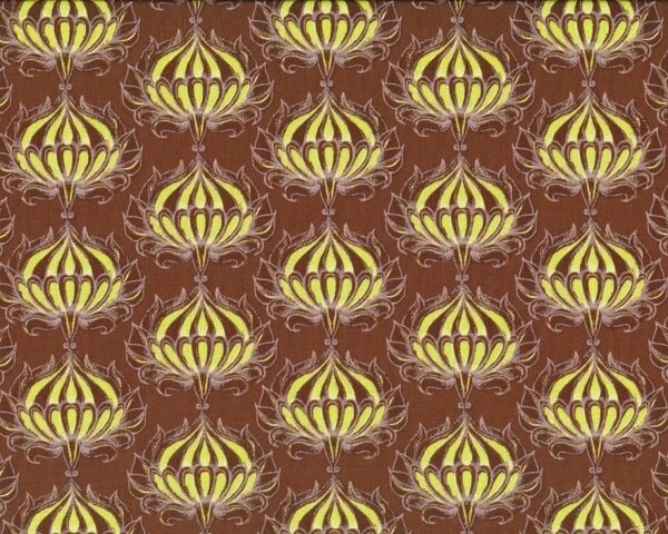 Patchworkstoff STAR FLAKES AND GLITTER, Blütenknospen-Ornamentmuster, braun