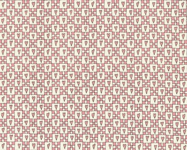 Patchworkstoff "Stitches" mit Karo-Herzen, altrosa-cremé