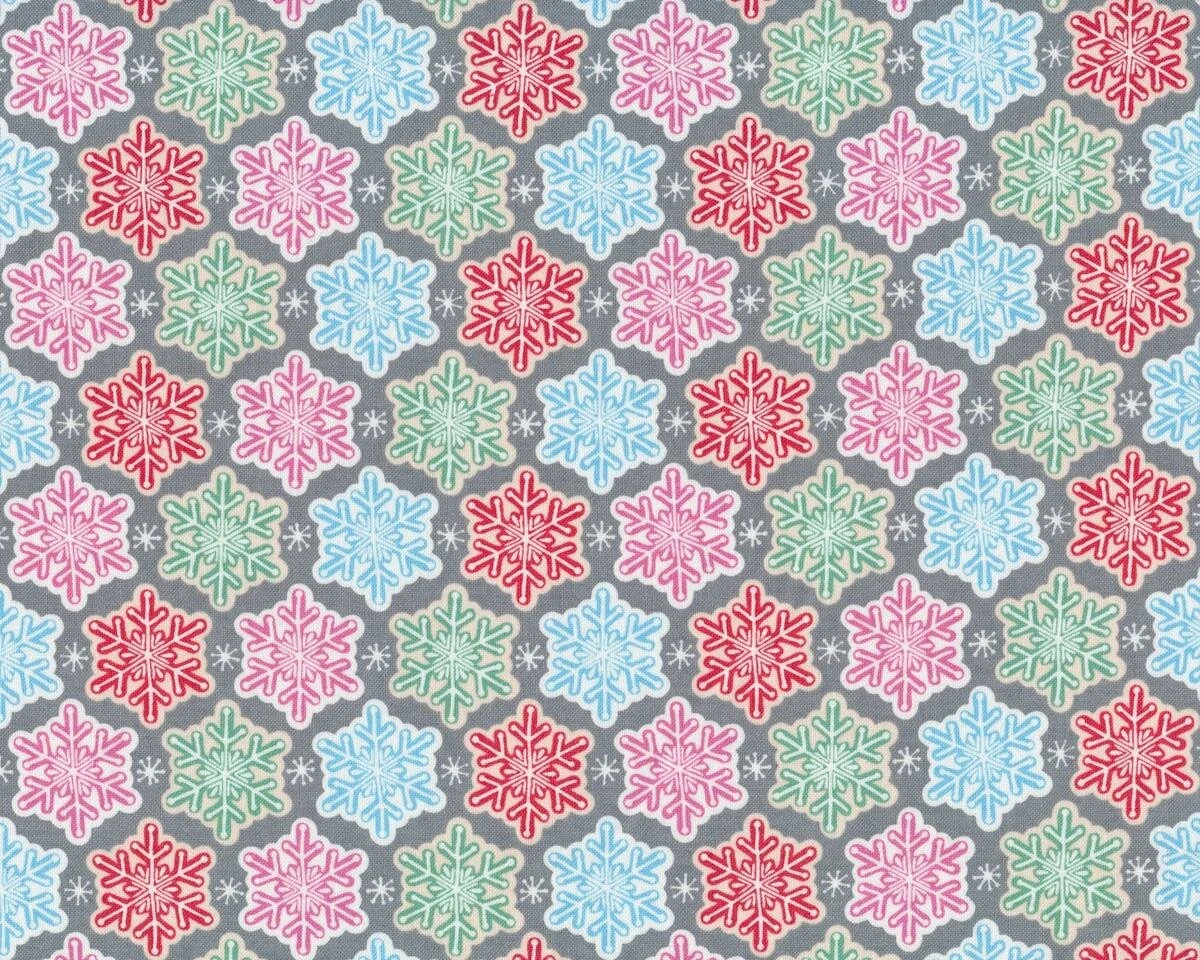 Patchworkstoff SUGAR RUSH, Schneekristalle, grau-rosa-hellblau