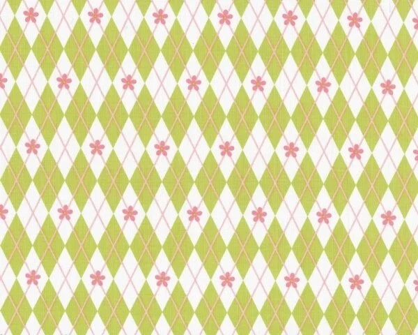 Patchworkstoff "Sugar & Spice" mit Blümchen-Rauten-Muster, hellgrün-rosa