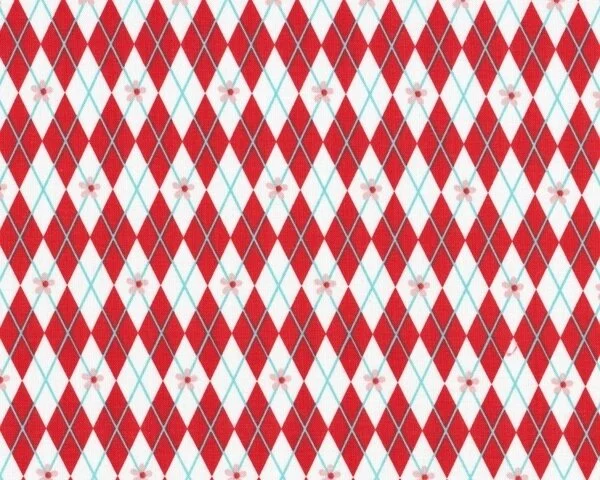 Patchworkstoff "Sugar & Spice" mit Blümchen-Rauten-Muster, rot-weiß