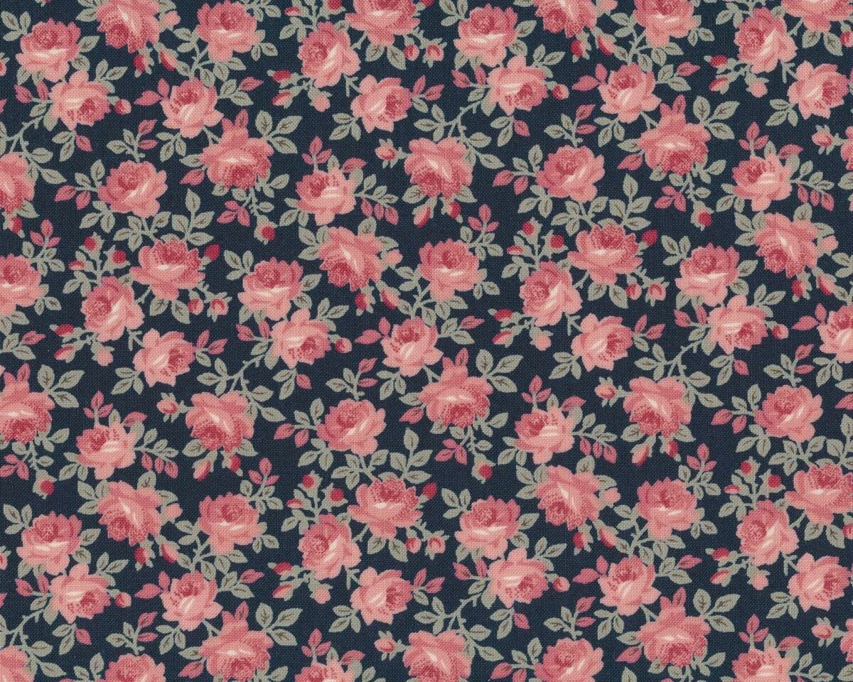Patchworkstoff SWEET BLEND PRINTS, Hecken-Röschen, nachtblau-stumpfes altrosa, Moda Fabrics