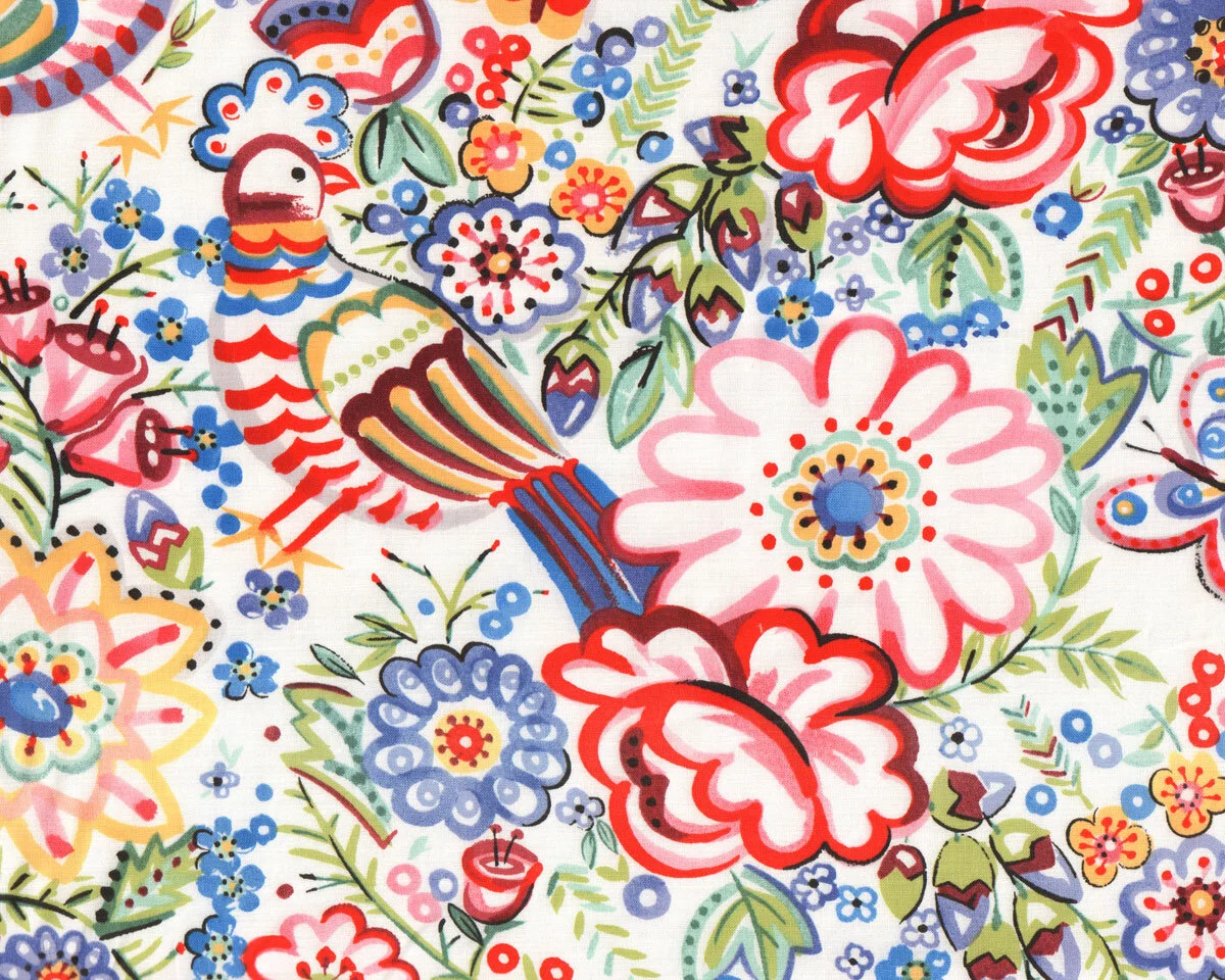 Patchworkstoff TALAVERA GARDEN, malerische Blumen und Vögel, Alexander Henry